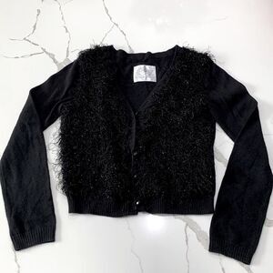 Justice | Black Button Down Fuzzy Girls Cardigan Sweater